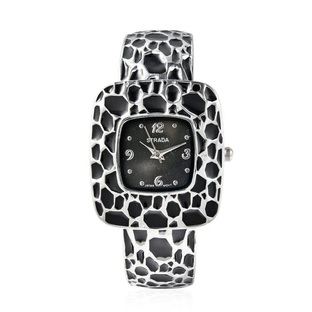 STRADA Enameled Cuff Bracelet Watch Black
